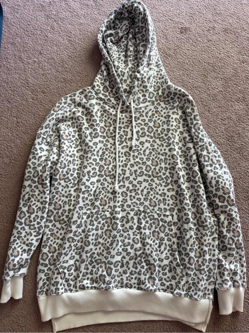 American Eagle Outfitters Leopard Print Hooded Sweatshirt in Beige and Tan